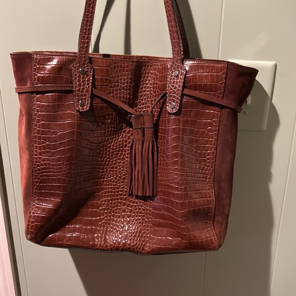 J McLaughlin Tassel Bag Brown Crocodile Leather Extra Large - Picture 4 of 16